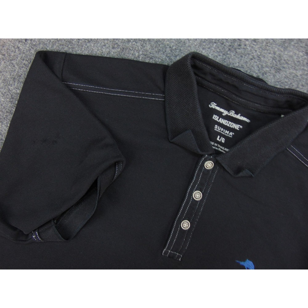 Tommy Bahama Polo Shirt Mens Large Island Zone Dark Black Contrast Stitch